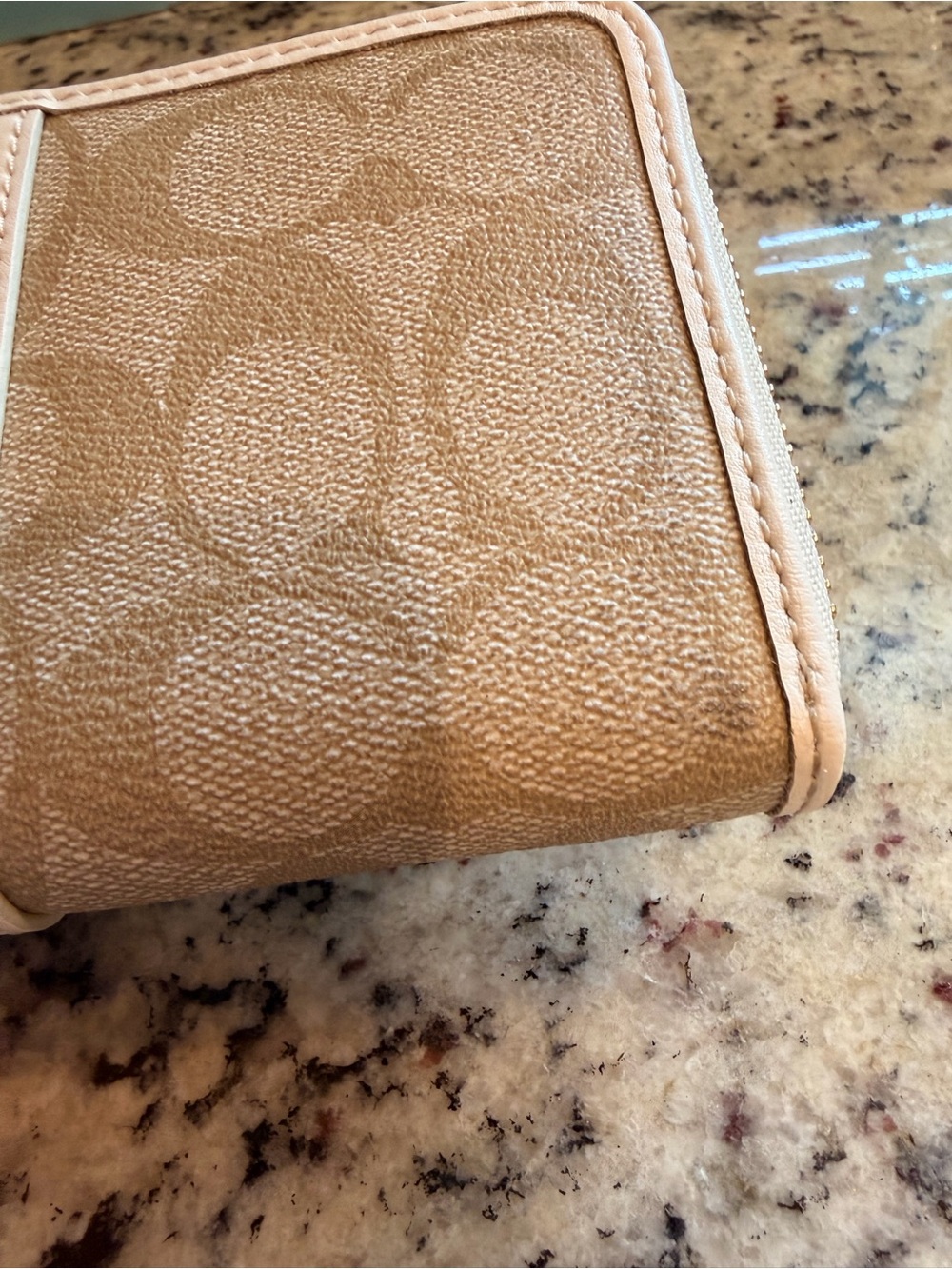 Coach F54630 Tan Canvas Zip Wallet with Chalk Leather Stripe - Picture 4 of 9